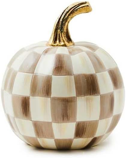 Checked gold and white resin pumpk