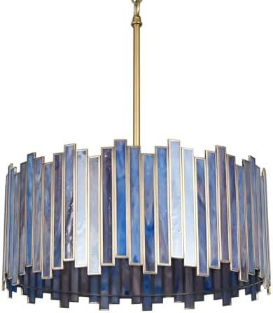 blue and brass drum chandelier