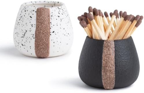 Ceramic Match Holders with Striker - Set of 2