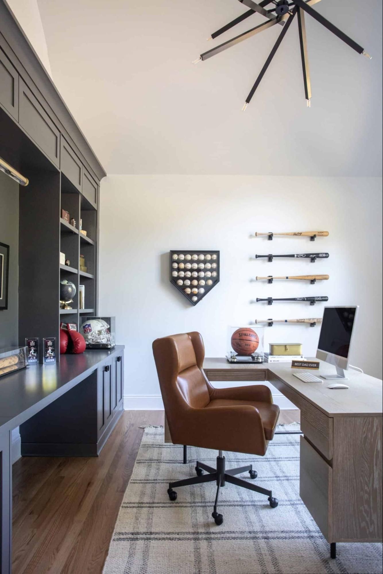 Office with built-in in Sherwin Williams Peppercorn. 