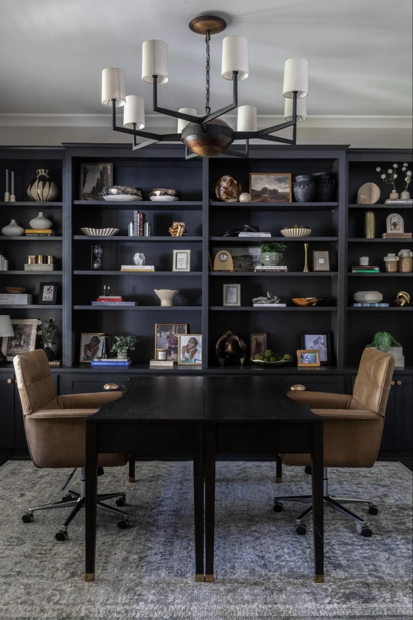 Office with Shelving in Sherwin-Williams Iron Ore.